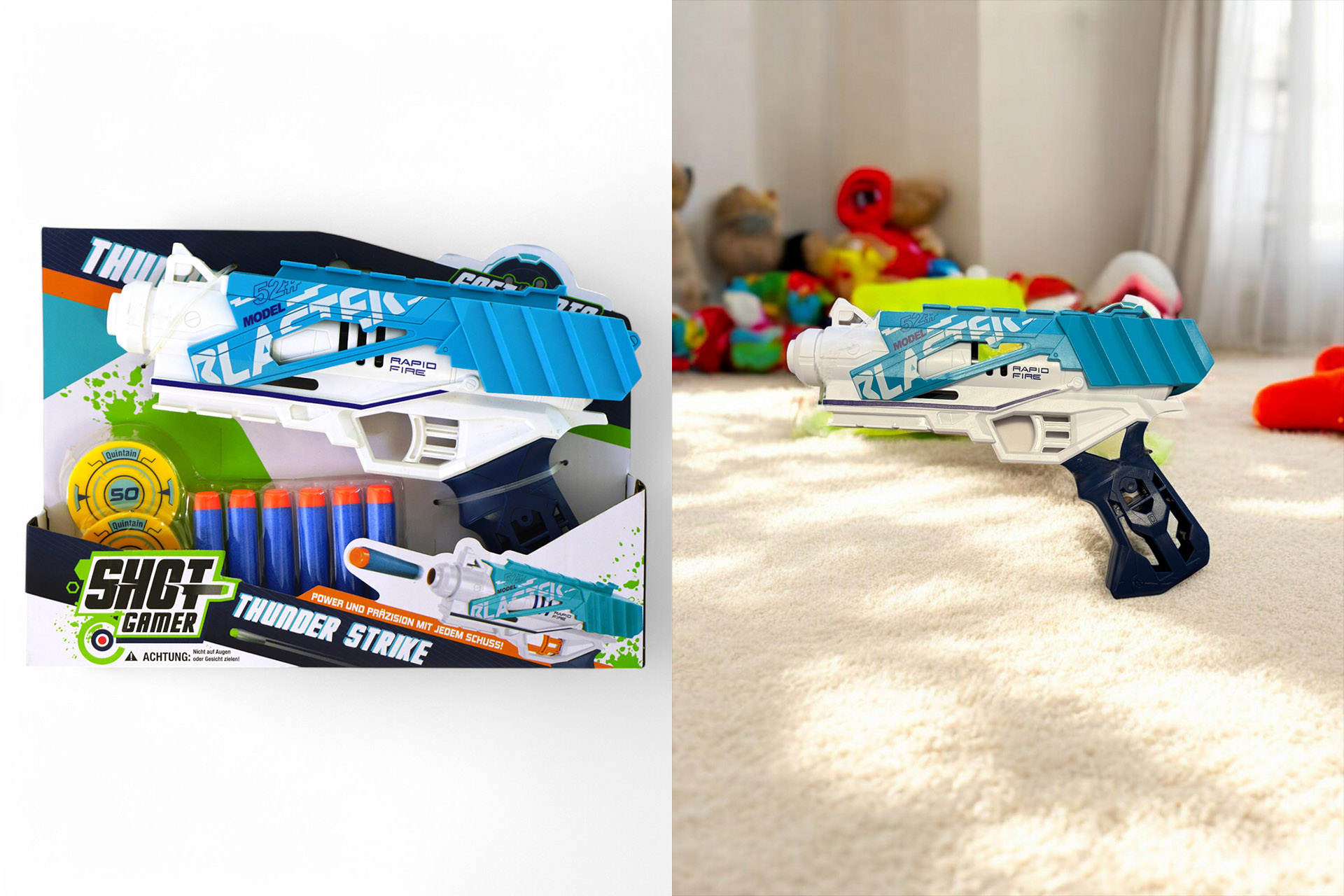 Spielzeug Pistole "Shot Gamer", mit Zielscheibe, 6 Schuss