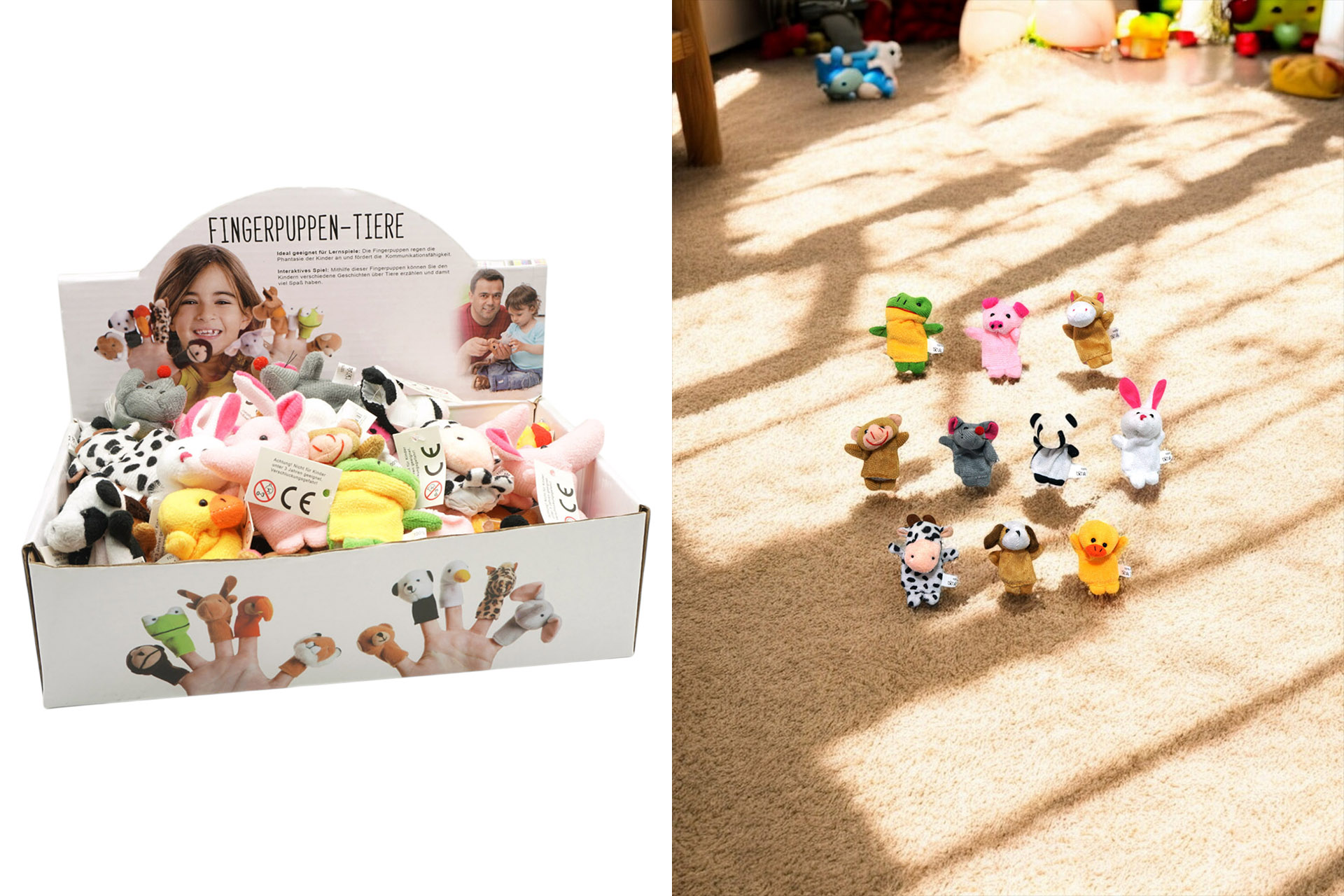 Fingerpuppen Tiere 10 Designs, im Display