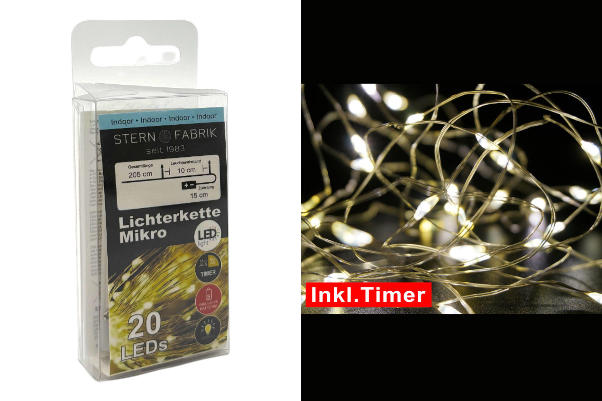 Lichterkette Basics LED Mikro 20er, m. Batterie, mit Timer