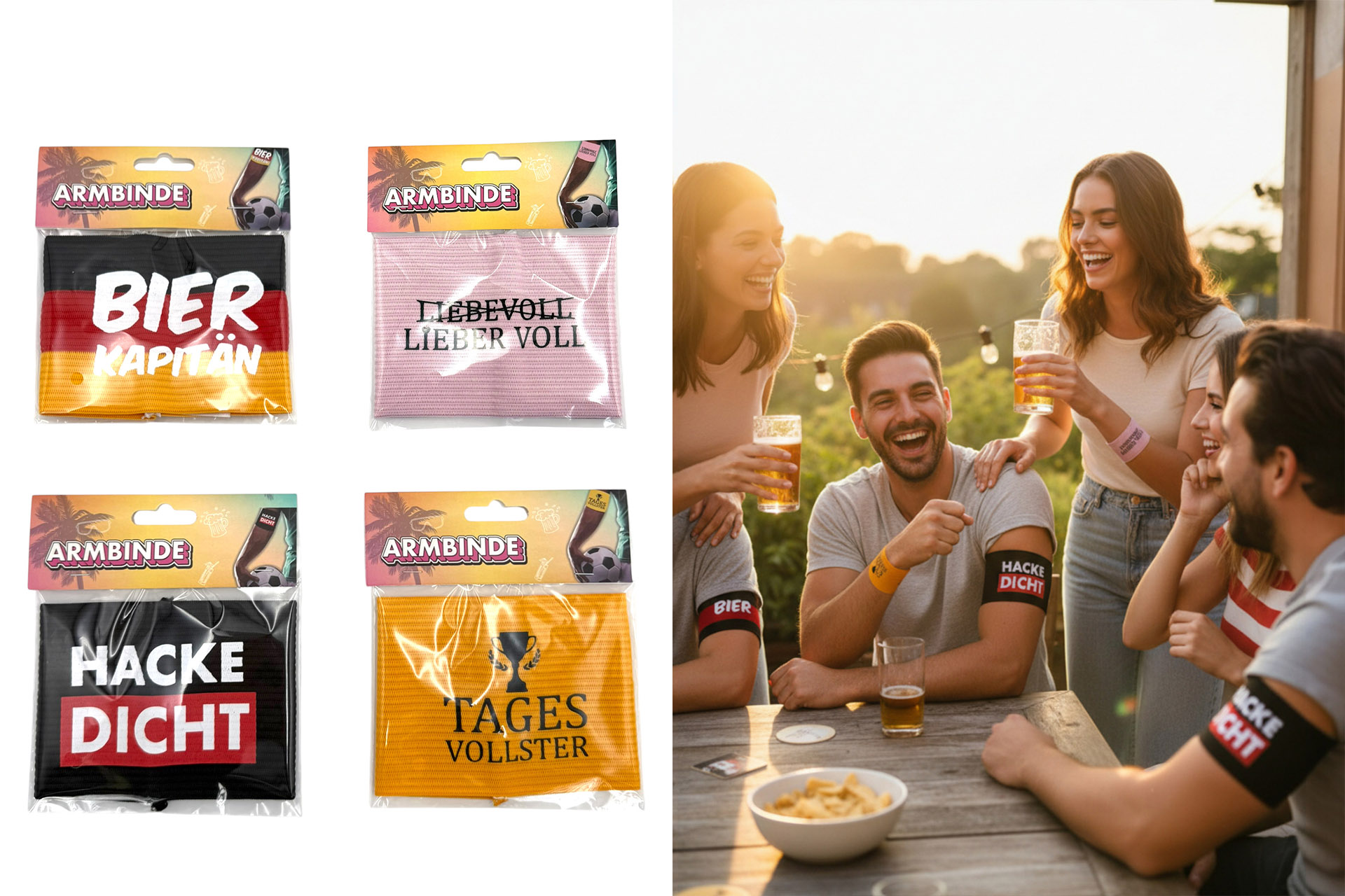 Armbinde/Kapitänsbinde "Malle-Party", 11,5x9cm, 4 Designs