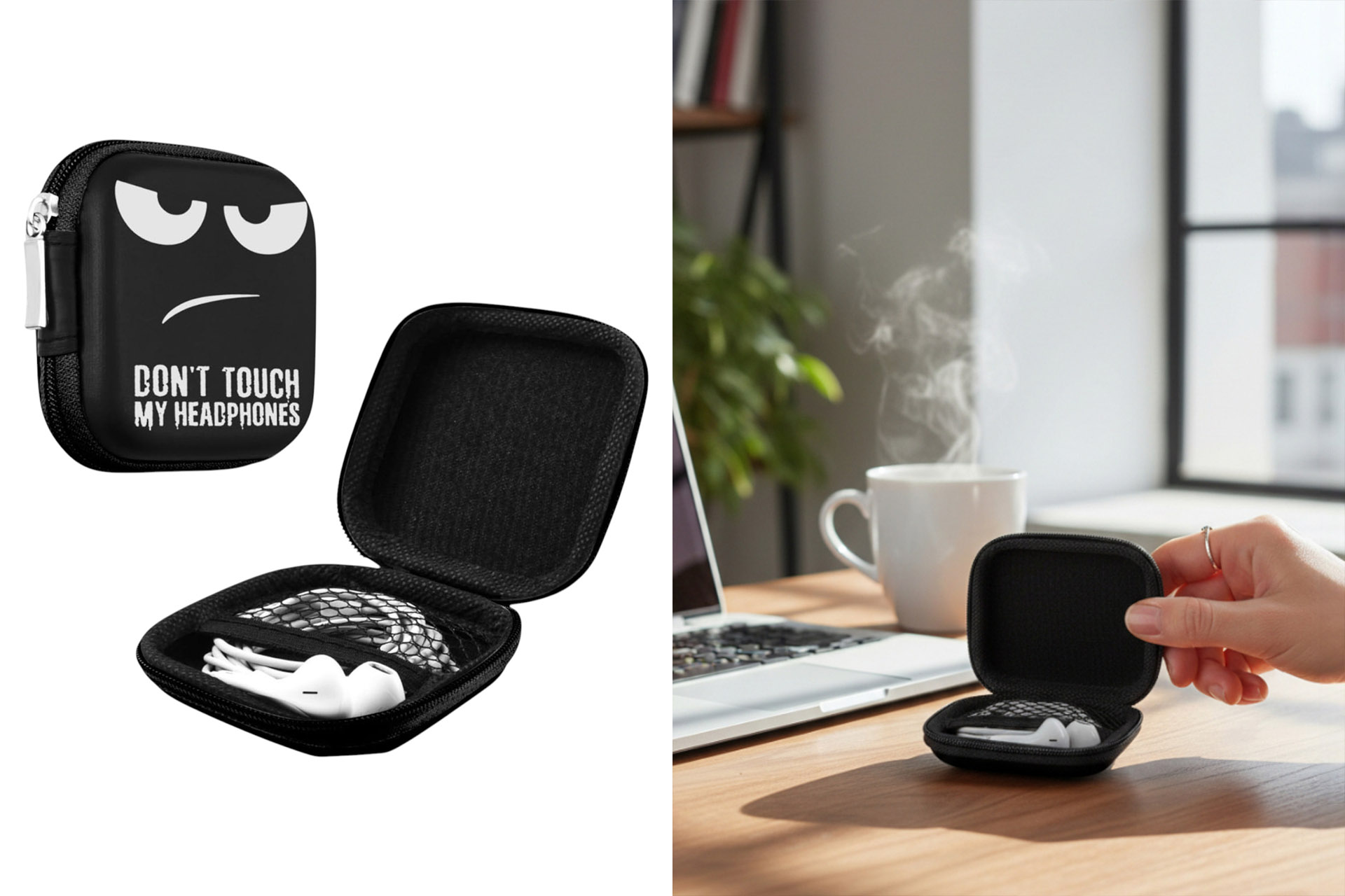 Multimedia-Organizer/ Kopfhörertasche mit Spruch, 7x3x7cm, 4 Designs