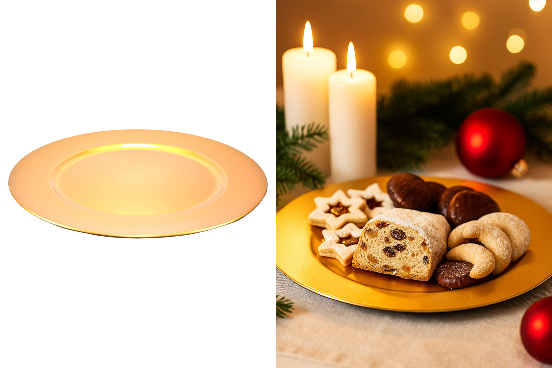 Gebäck- und Dekoteller Weihnachten Ø 33cm, gold