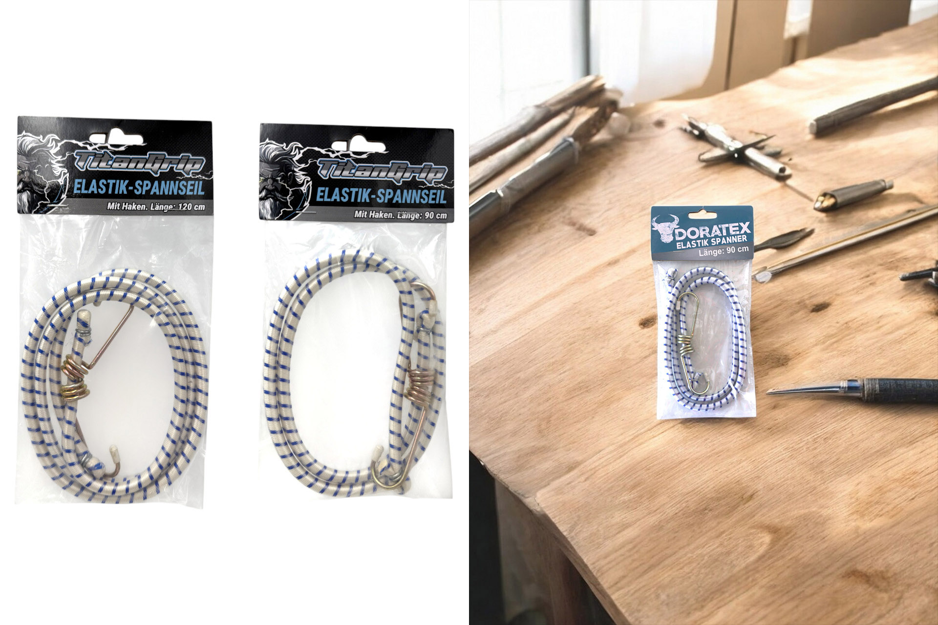 Spannseil mit Haken elastisch "Jumbo", 2 Längen (90cm, 120cm)