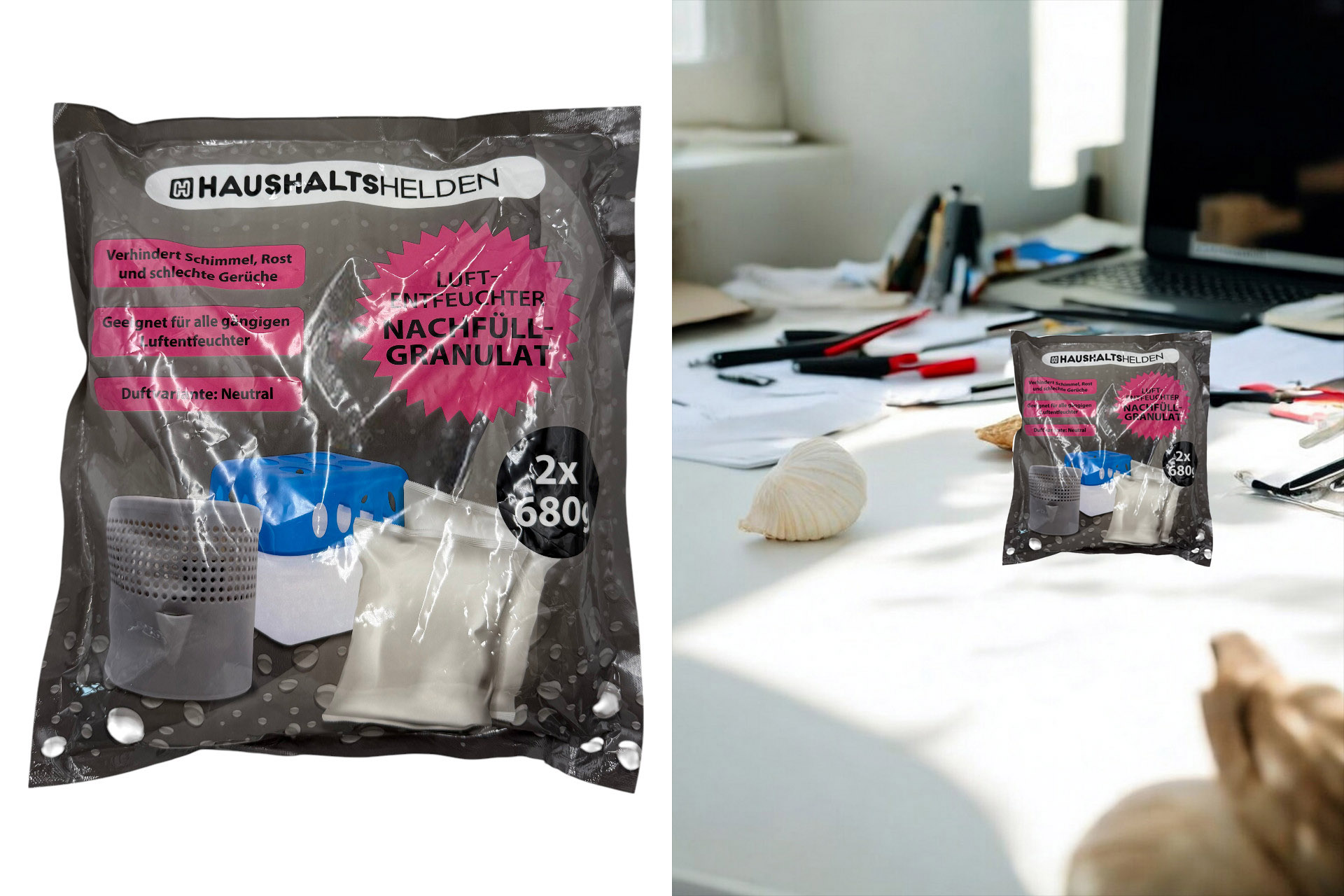 Luftentfeuchter Nachfüller Granulat, 2 Stück á 680g