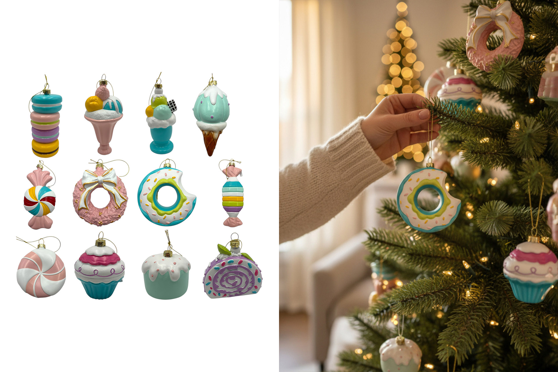 Weihnachtskugeln Kunststoff "Süßigkeiten", 10-13cm, 12 Designs