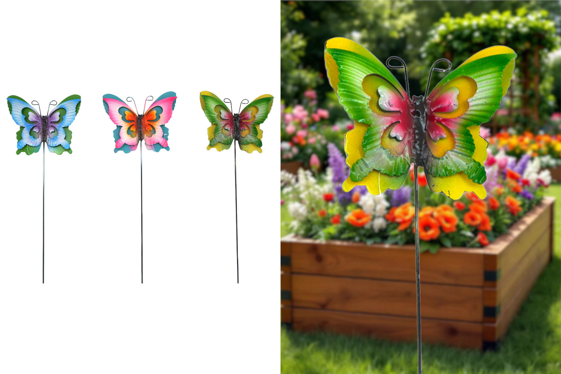 Gartenstecker Schmetterling Bunt Metall Stick, 61 cm, 3 Farben