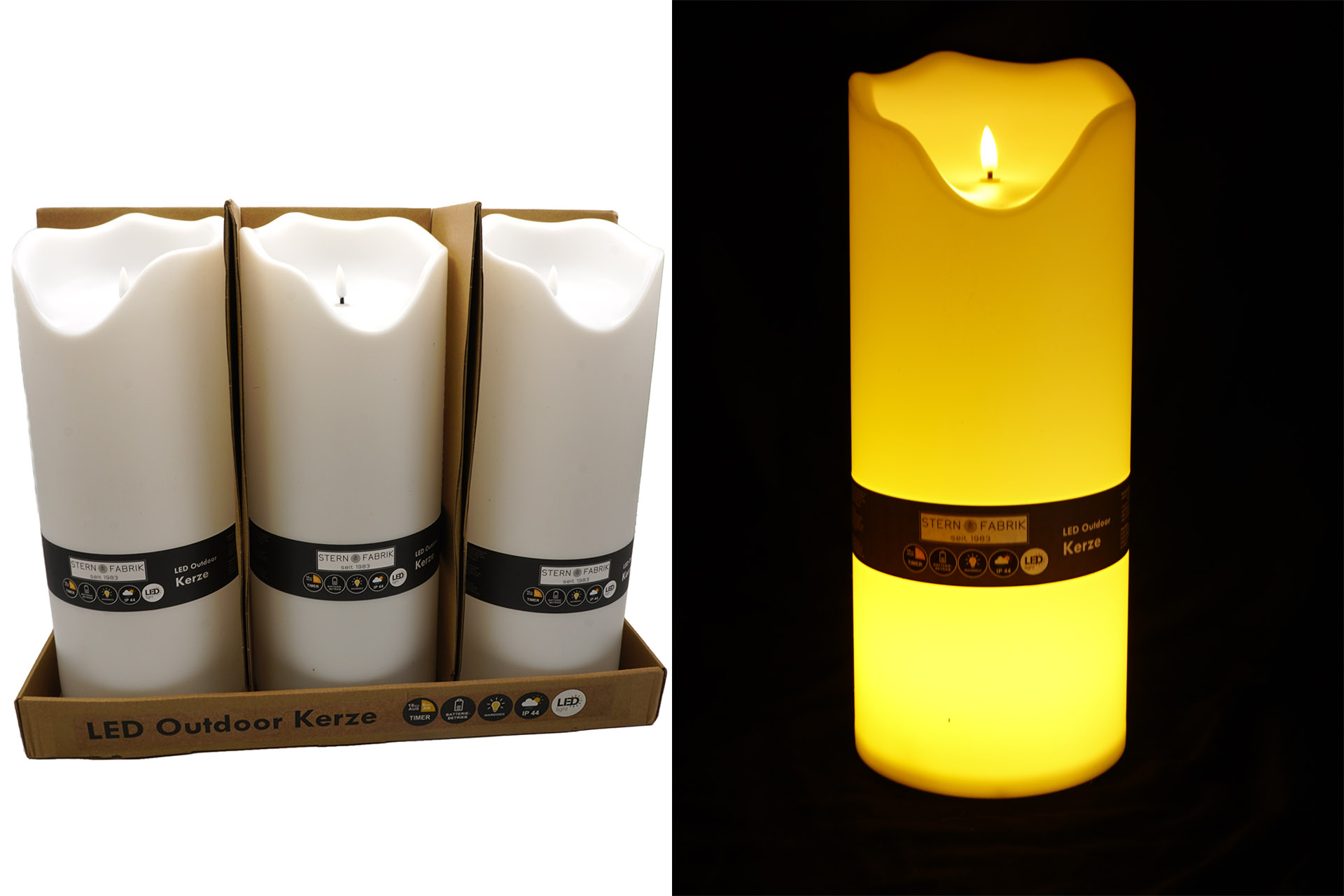 LED Outdoor Kerze, 40x16x16cm, mit Timer, weiß, 2 LED, im Display