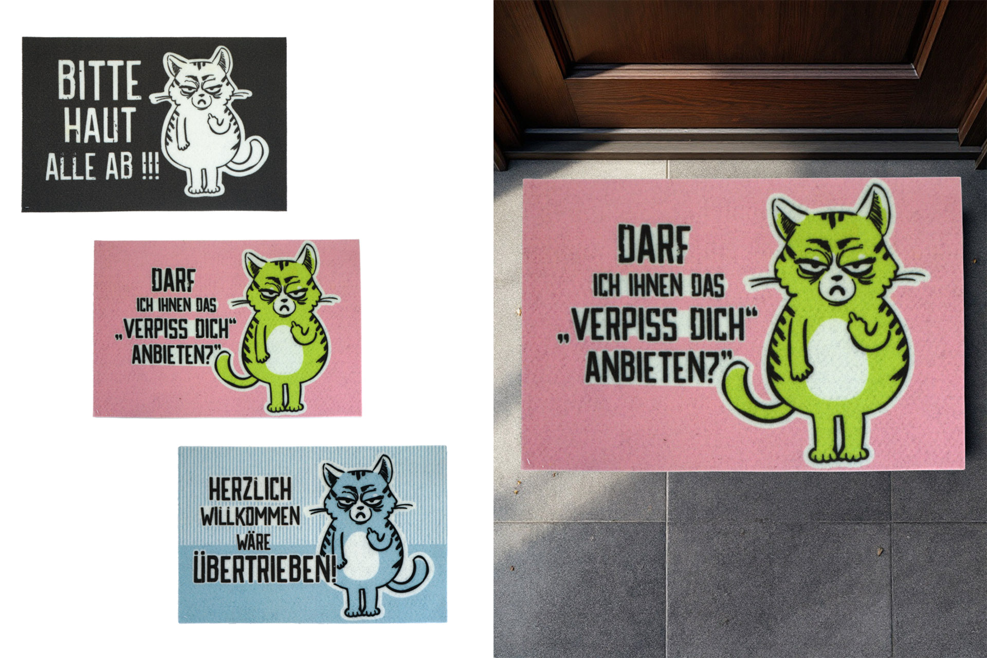 Schmutzfangmatte "Miesekatze", 40x60cm, 3 Designs