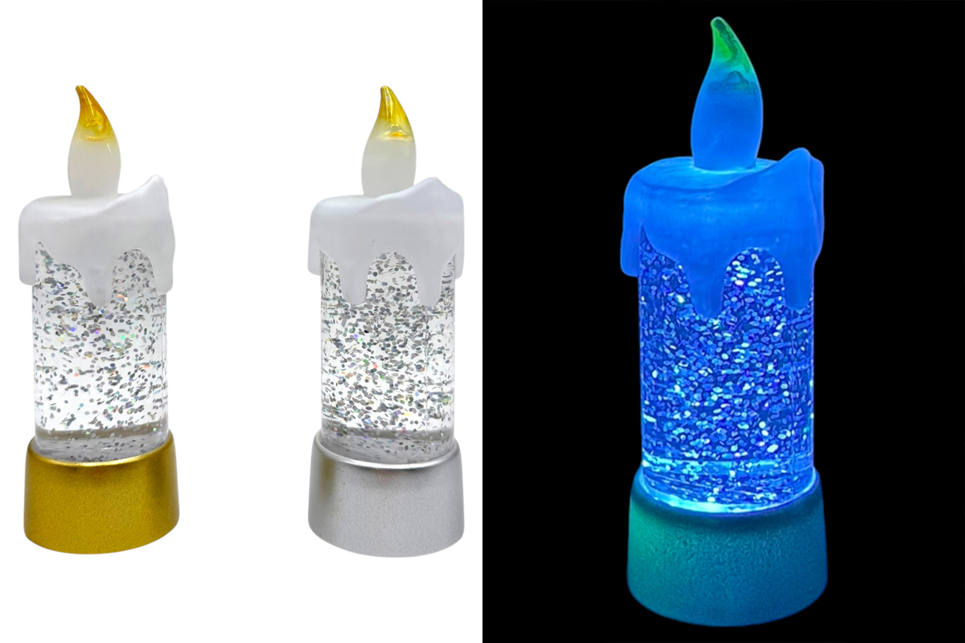 LED Kerze "Glitzer", 14x5x5cm, mit Timer, bunt