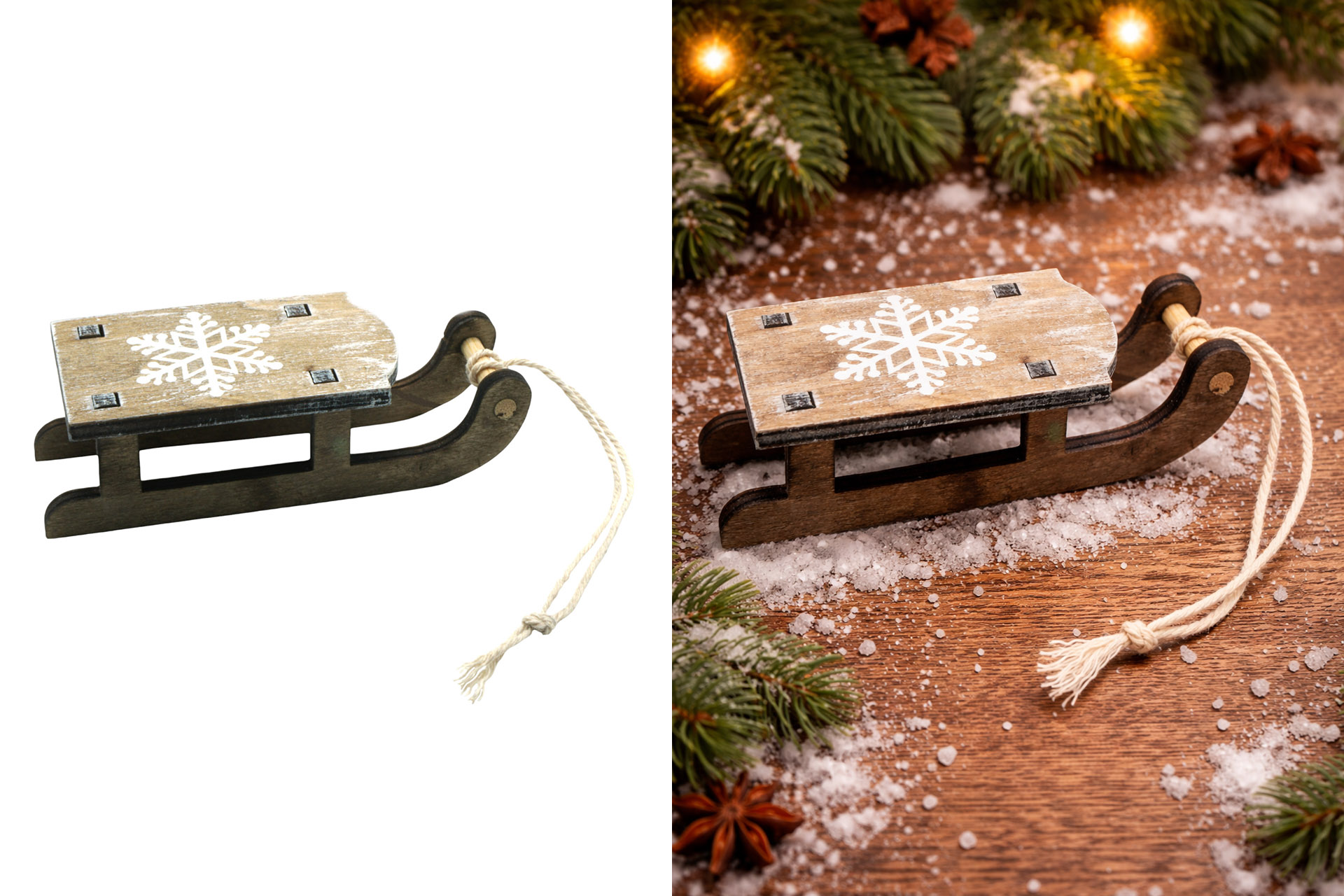Weihnachtsdeko Holz "Schlitten", zum hängen, 10cm