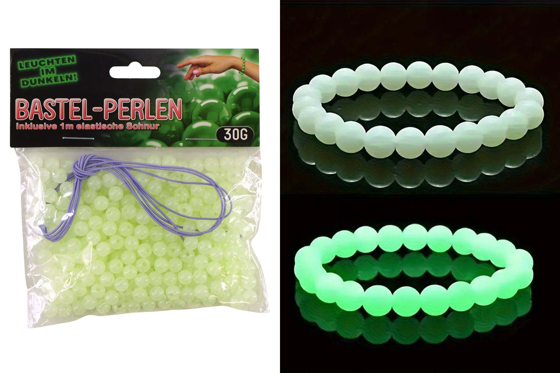 Bastelperlen, Armband Set DIY "Glow in the Dark", 30g