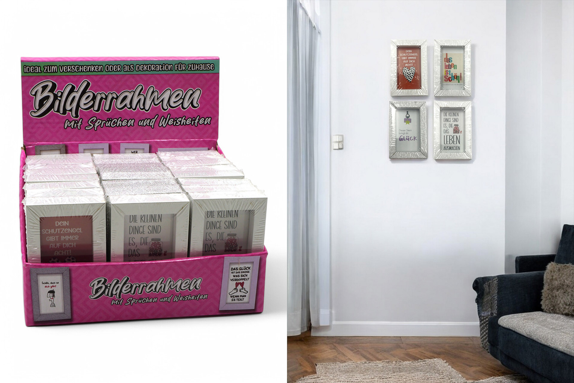 Bilderrahmen 8,5x5,5x1,8cm mit Sprüchen und Weisheiten, 8 Designs, im Display