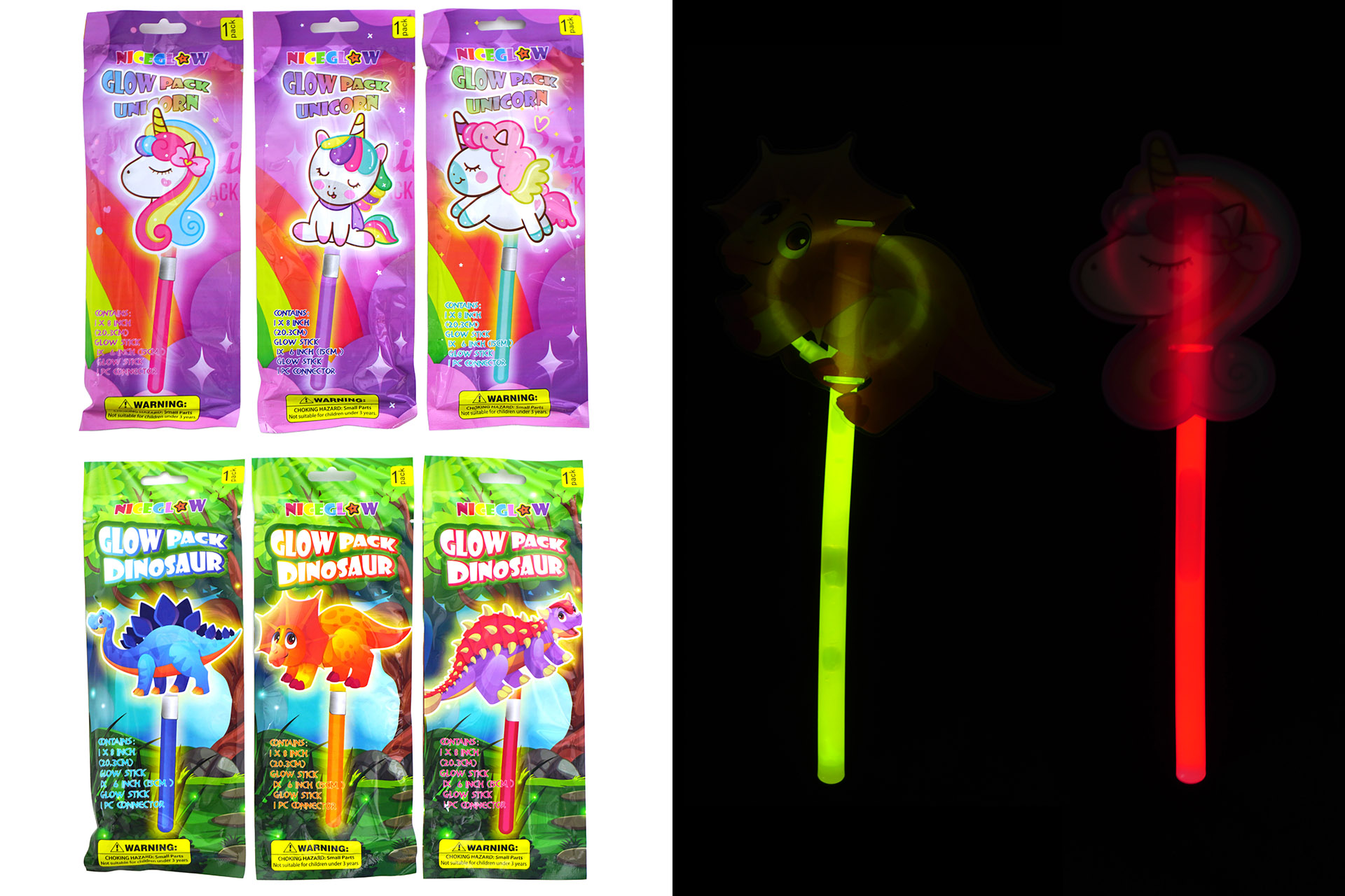 Knicklicht Einhorn & Dino, 25cm, 6 Designs sortiert