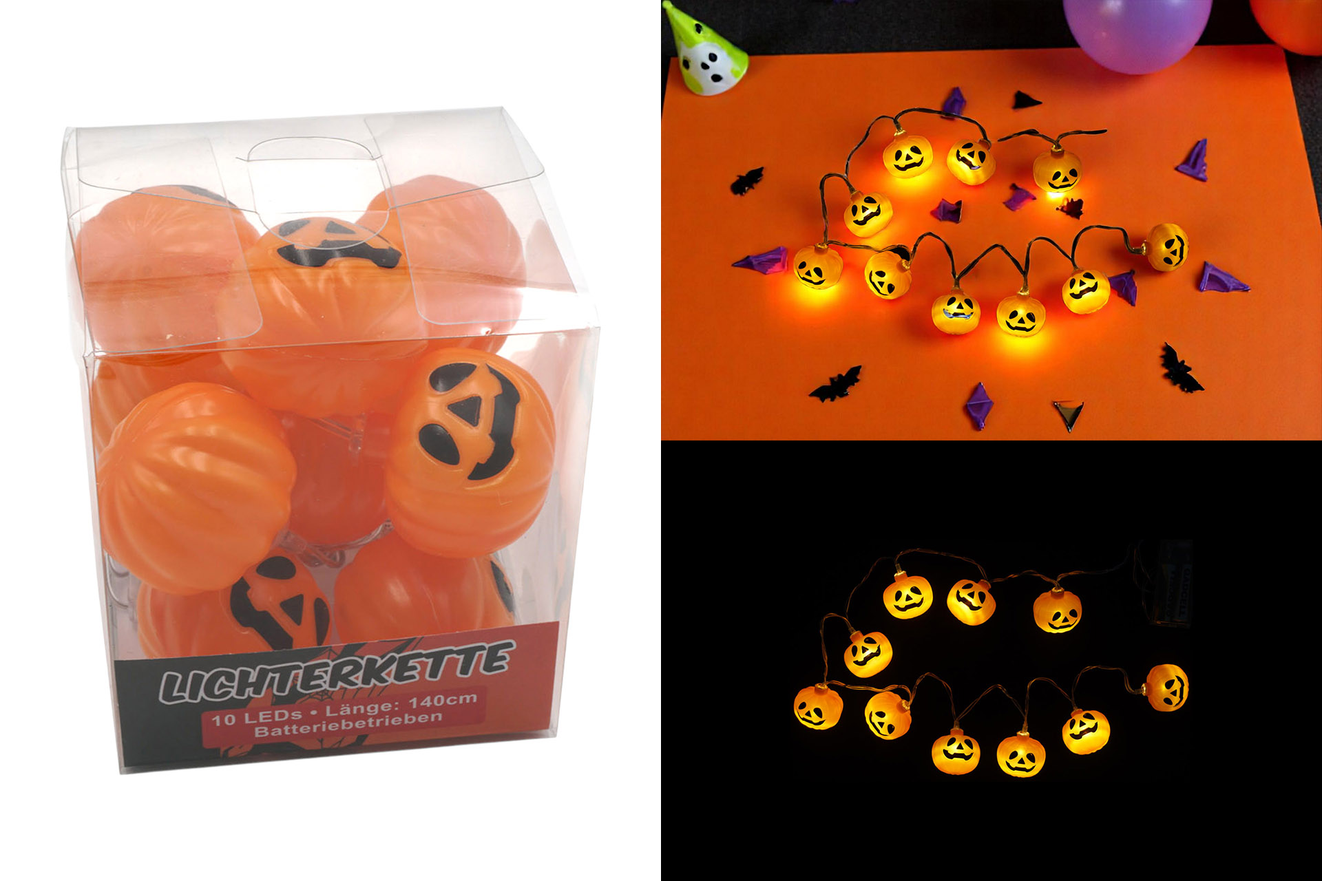 LED Lichterkette "Halloween Kürbis", 10 LEDs, 1,4m
