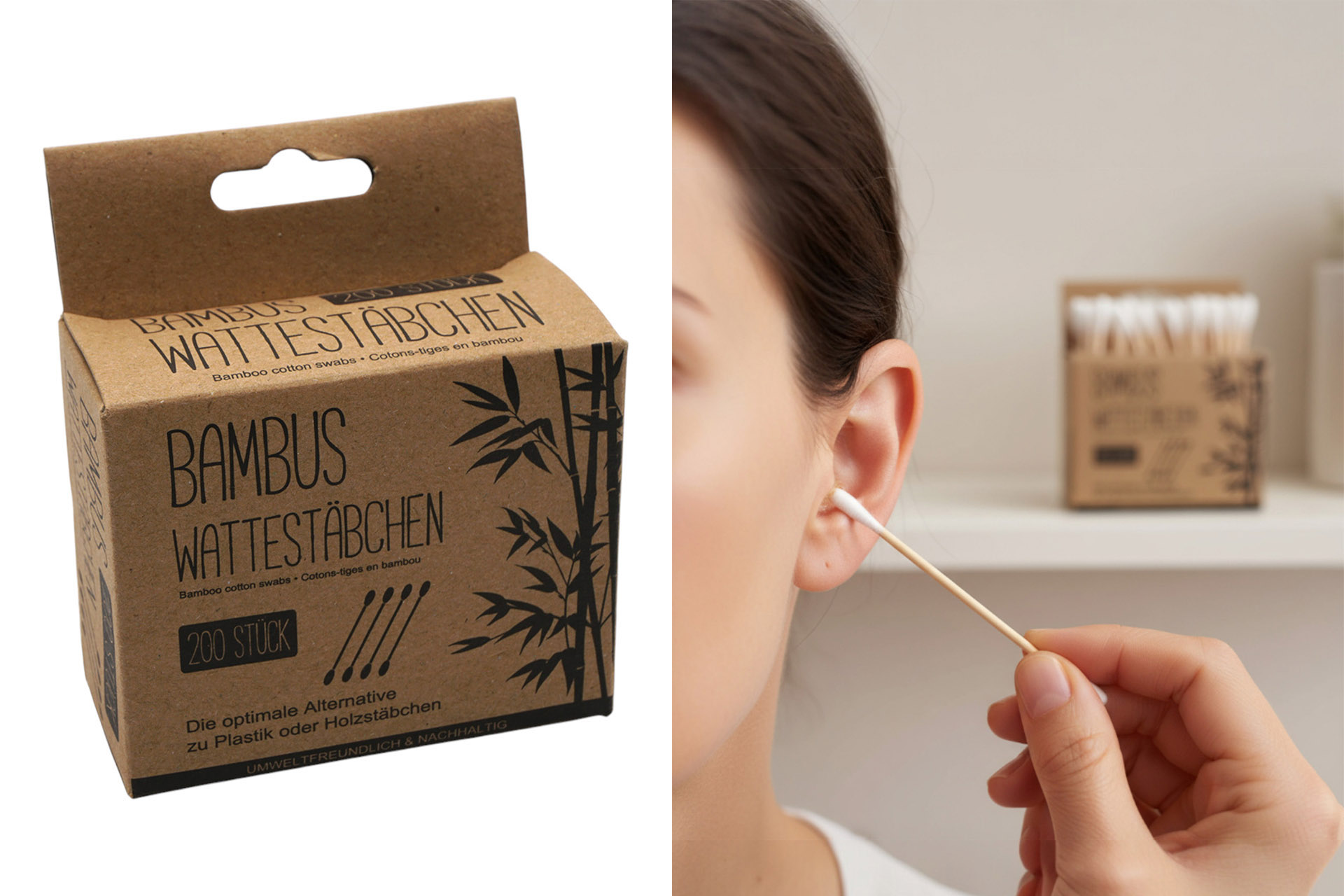 Bamboo cotton buds, 200 pcs., 7,5cm