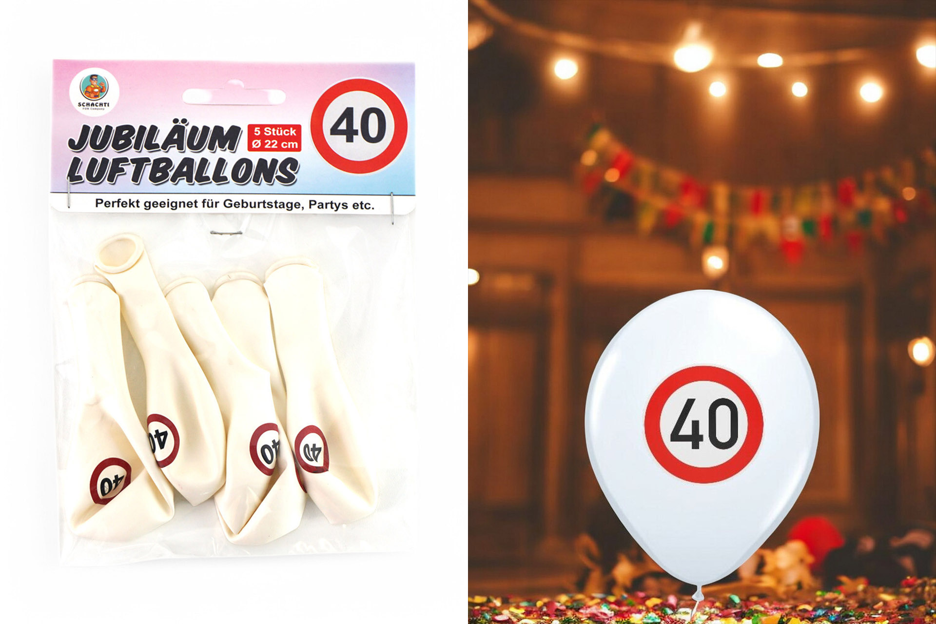 Luftballons "Jubiläum 40" weiß, 5er Pack, ø22 cm