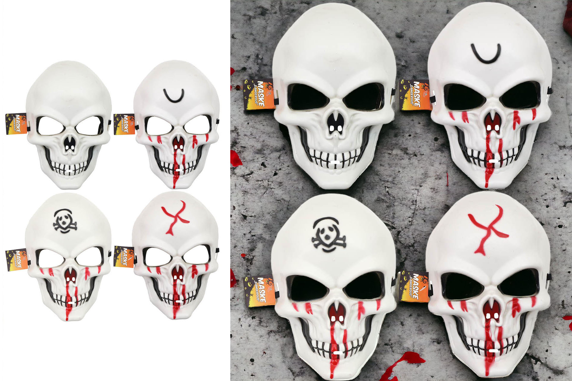 Halloween Maske "Dangerous", 4 Fach sortiert, 4 Designs