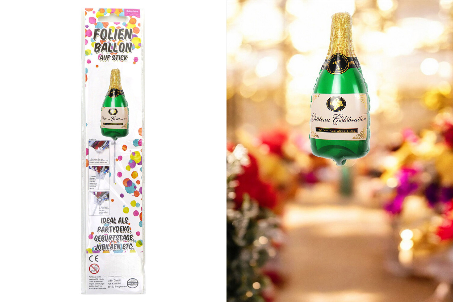 Folienballon Sortiment Refill für Display "Champagner" mit Stick, 45cm