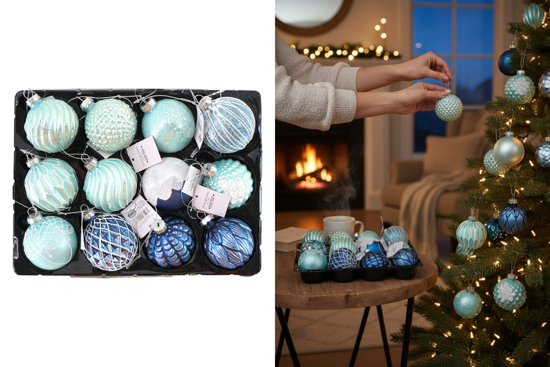 Weihnachtskugeln Glas "Deluxe" Ø 6cm im Display, Sortiment R