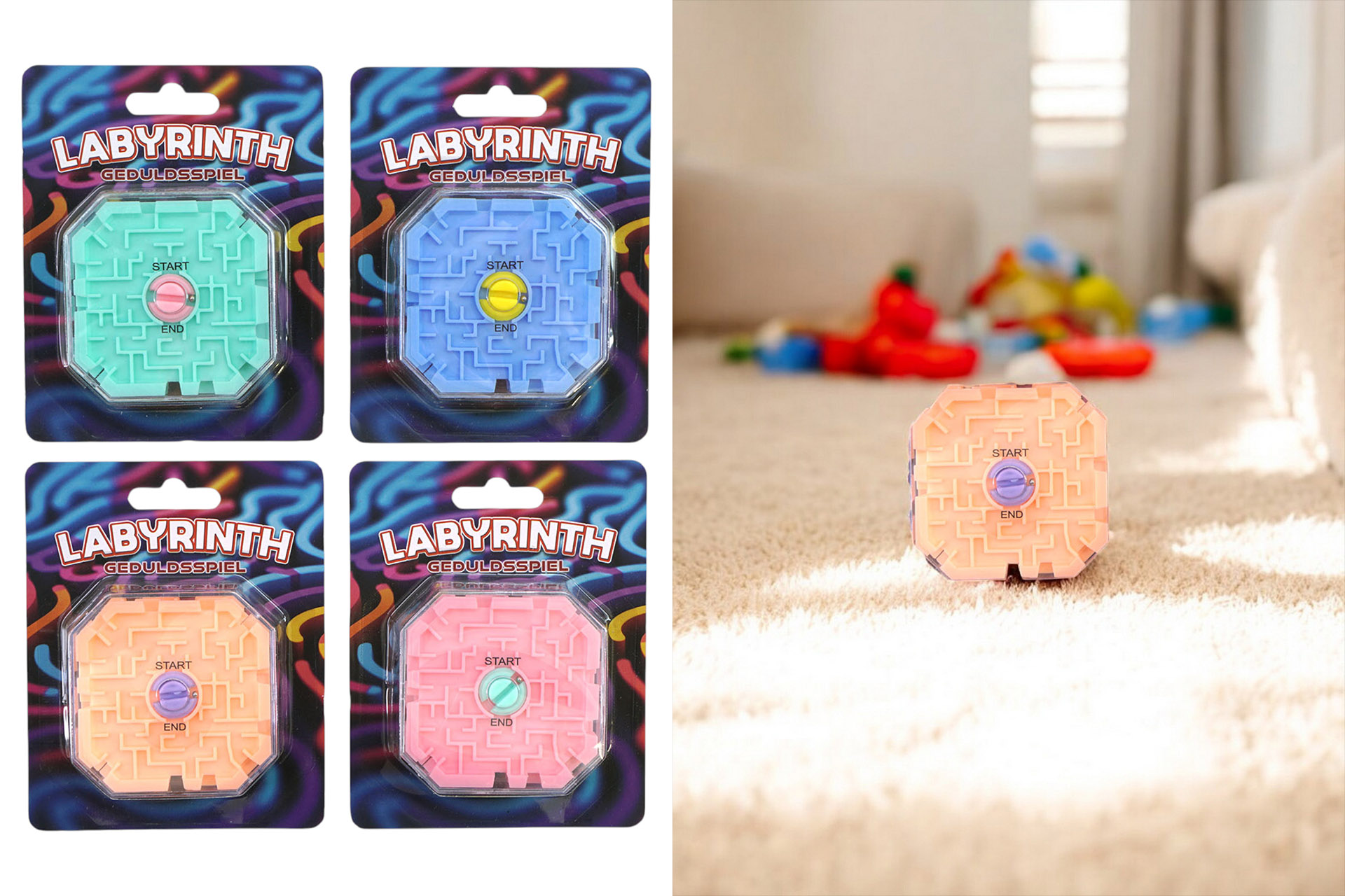 Geduldsspiel Labyrinth, 7x7xcm, 4 Farben