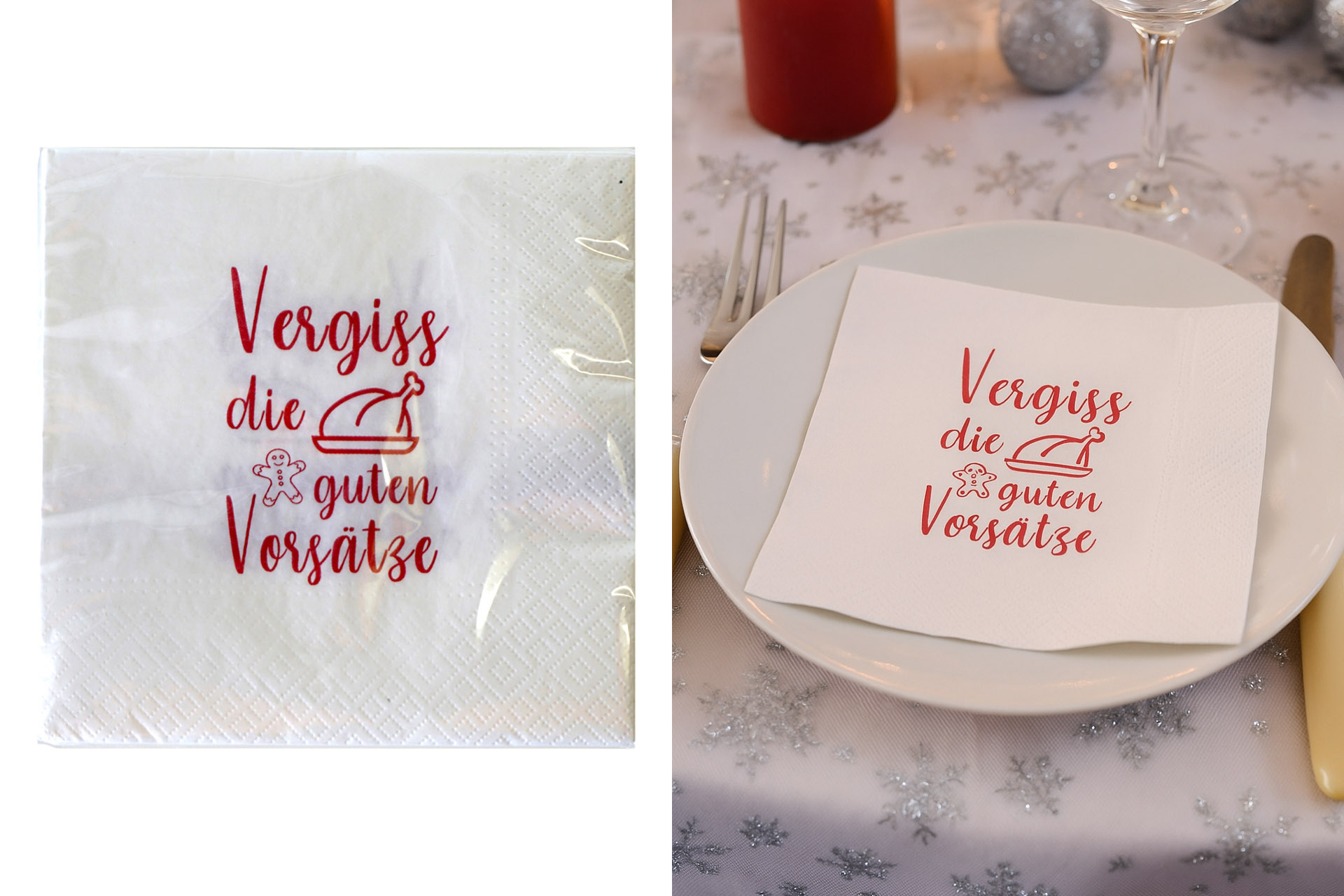 Servietten Weihnachten "Vorsätze" 33x33cm, ¼ Falz, 3-lagig, 20er Pack