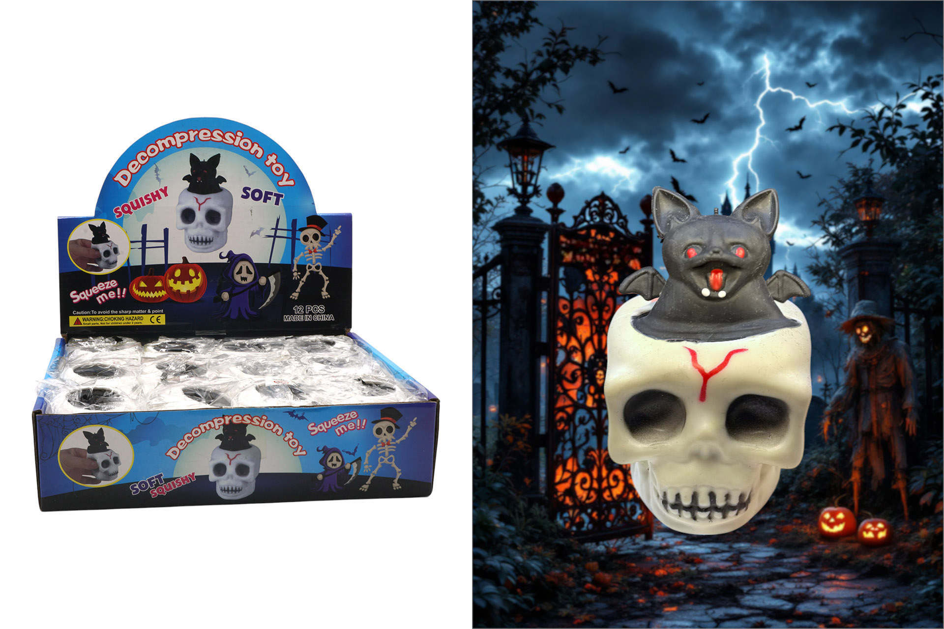 Quetschball Anti-Stress Halloween "Skull", Ø 6cm, Display