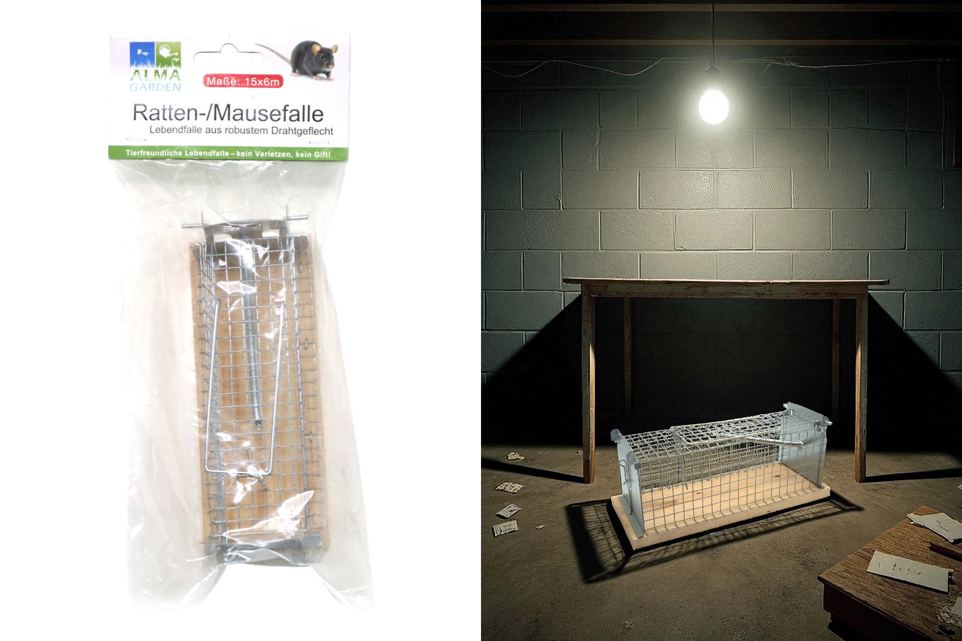 Mouse trap big 15x6 wood with wire cage