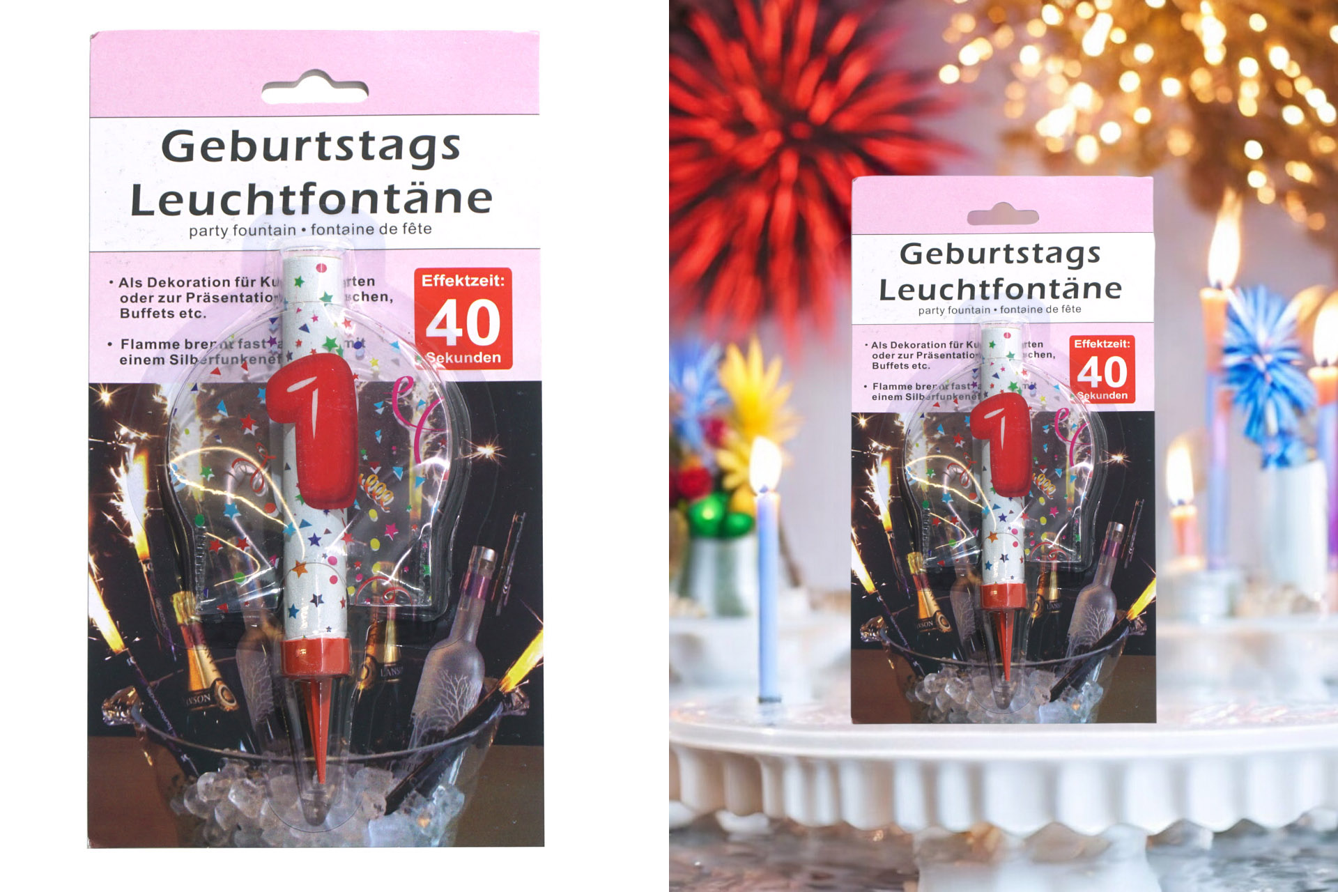 Geburtstagsfontäne Ziffer - 1, Brenndauer 40 Sekunden