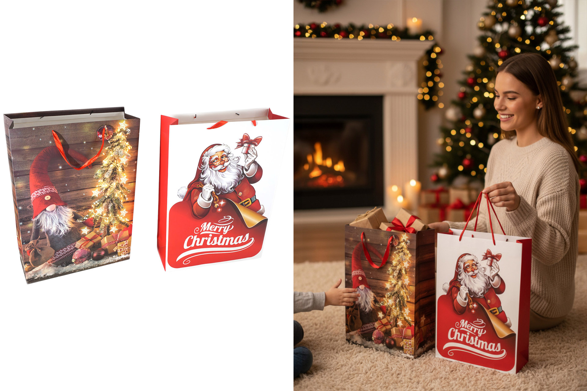 Geschenktüte Weihnachten "XXXL" 18x50x72cm, 2 Design
