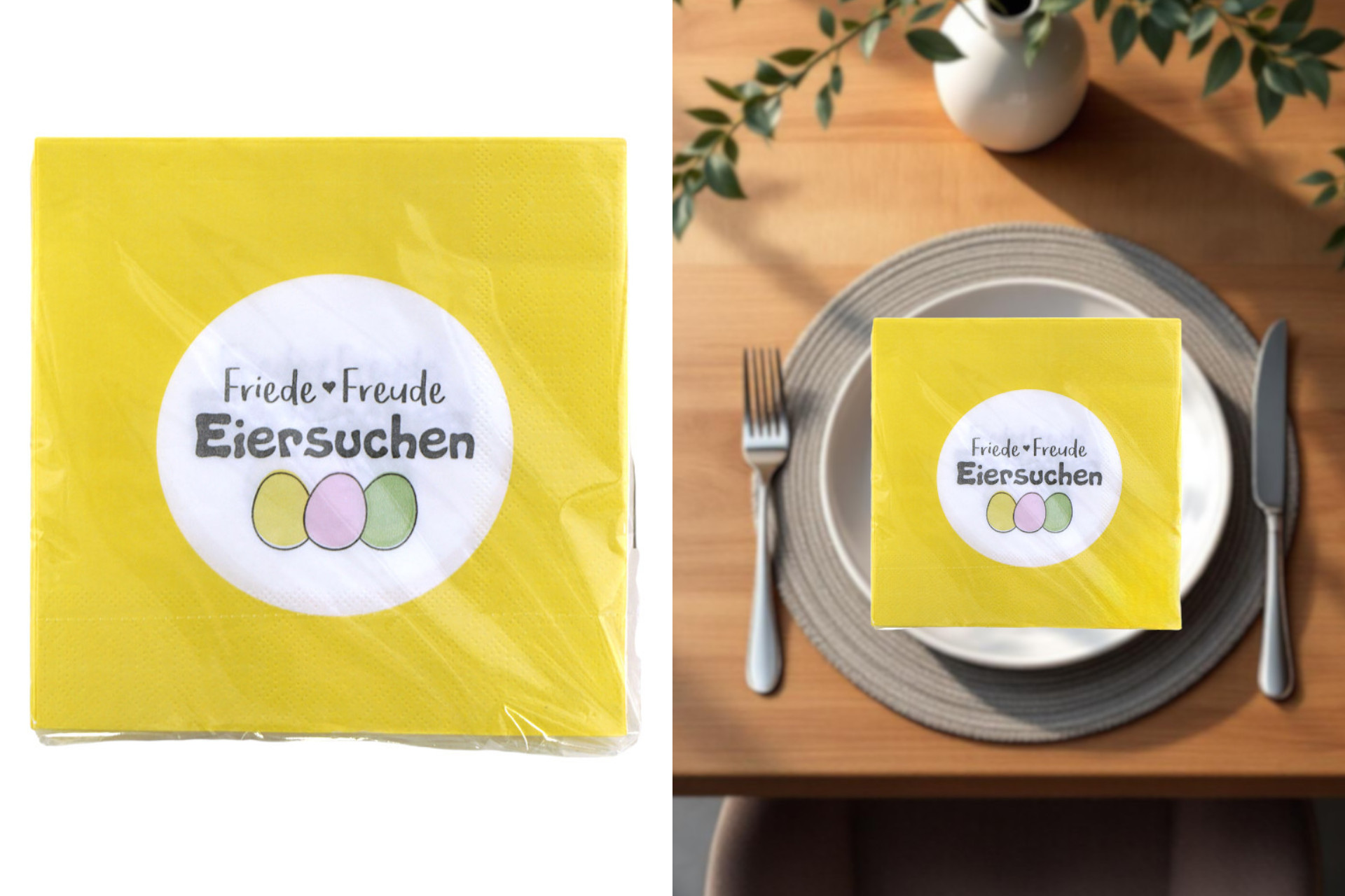 Servietten "Friede Freude Eiersuchen" 33x33cm, ¼ Falz, 3-lagig, 20er Pack