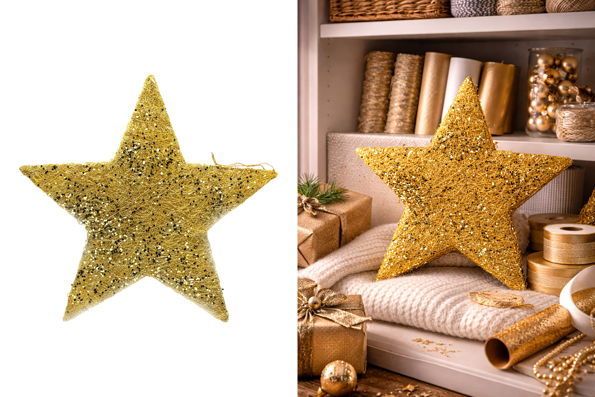 Sisalstern "Glitter" zum hängen, 30cm, gold