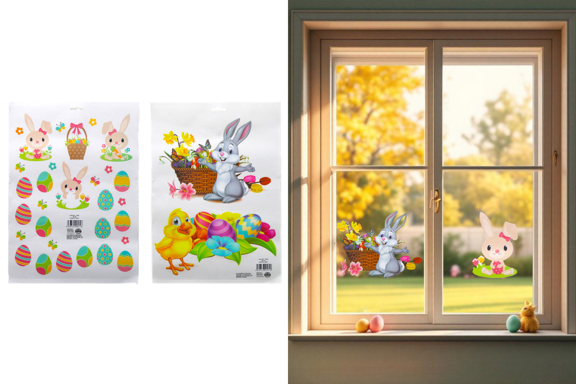Fenstersticker Ostern mit versch. Motiven, 6 Sticker, 42x30cm, 2 Designs