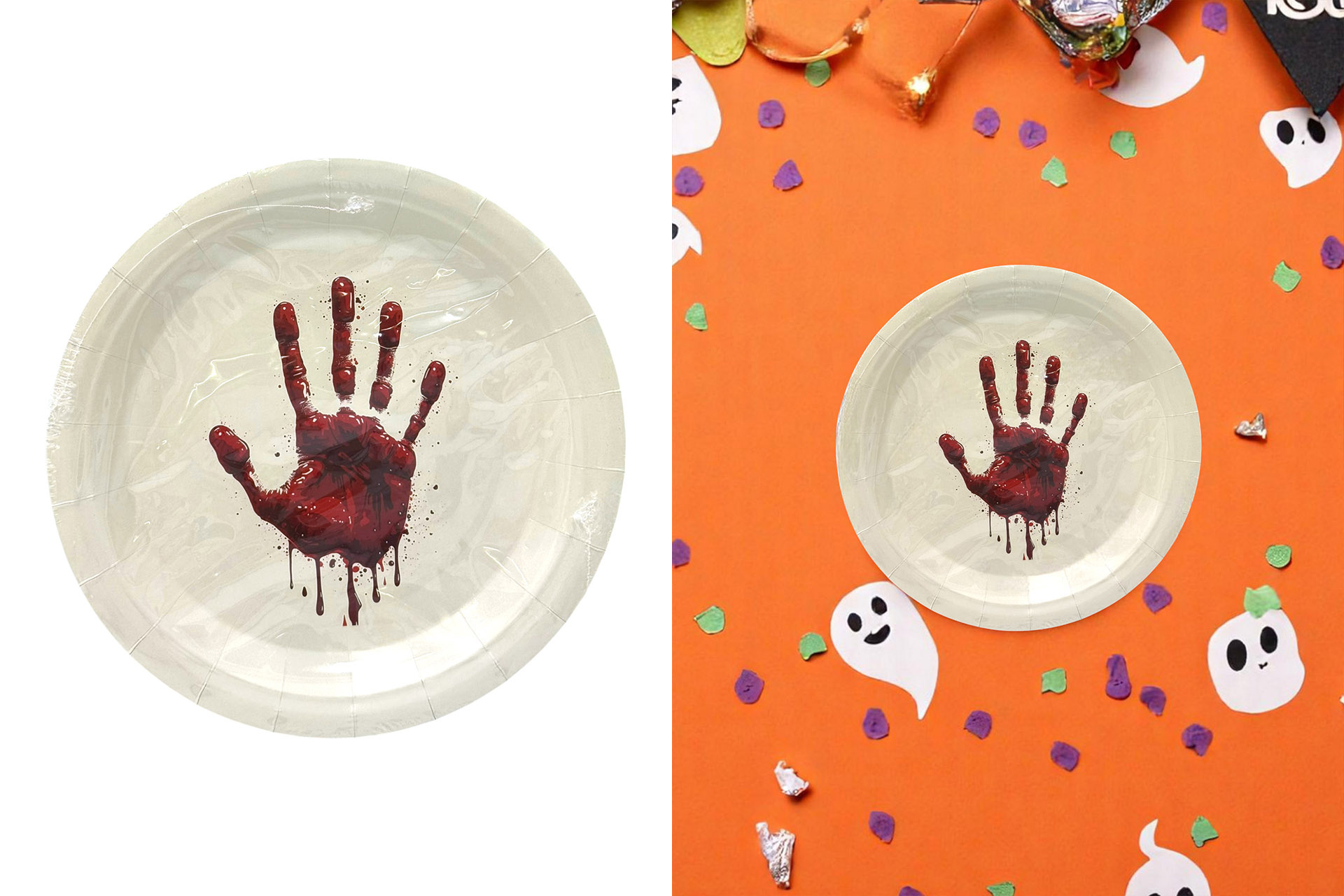 Pappteller Halloween, "Rote Hand", 24cm, 6er Set