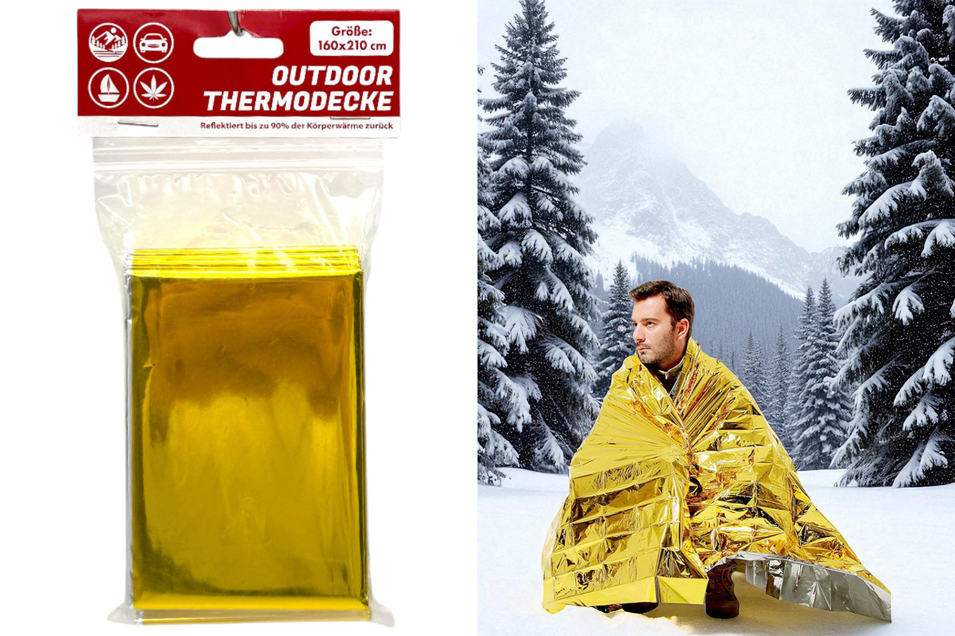 Outdoor Thermodecke Aluminium gold/silber, 210x160cm