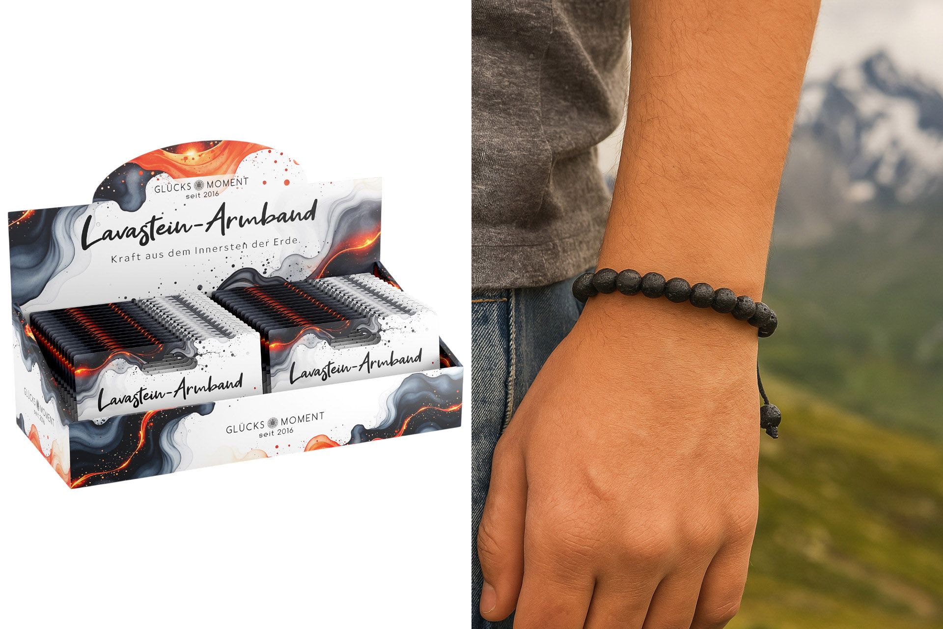 Heilstein/Lavastein Armband, 6 Farben