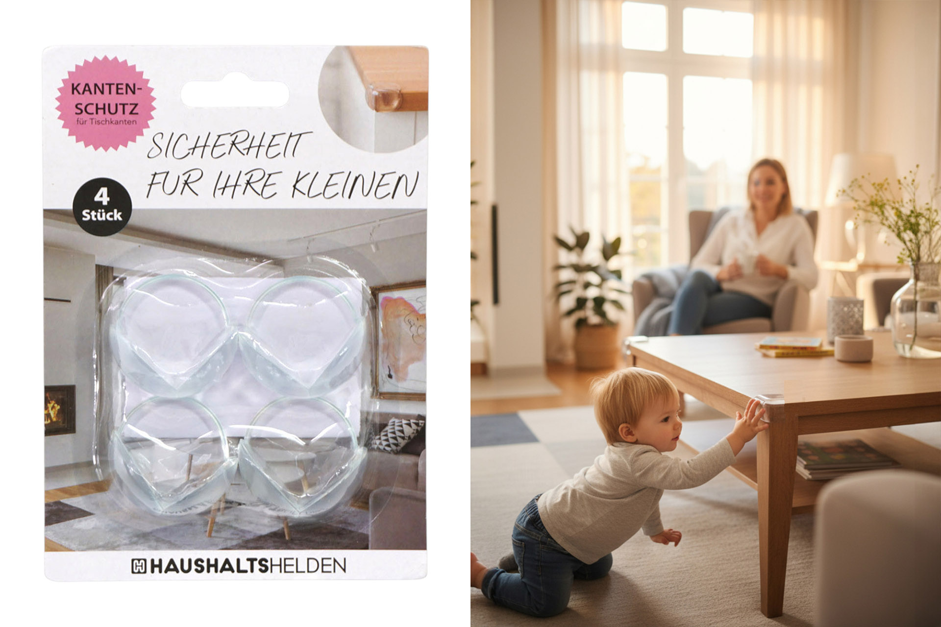 Kantenschutz für Tischkanten etc. Silikon transparent, 4er