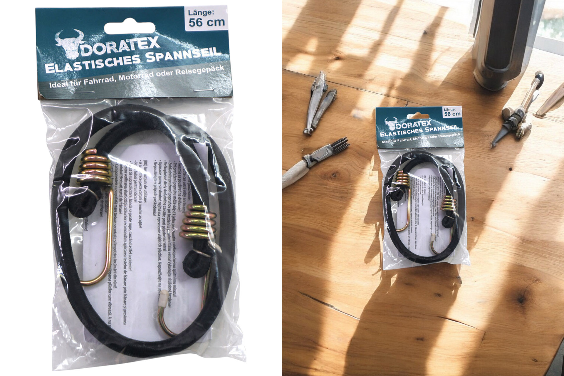 Spannseil mit Haken elastisch, schwarz, 56cm