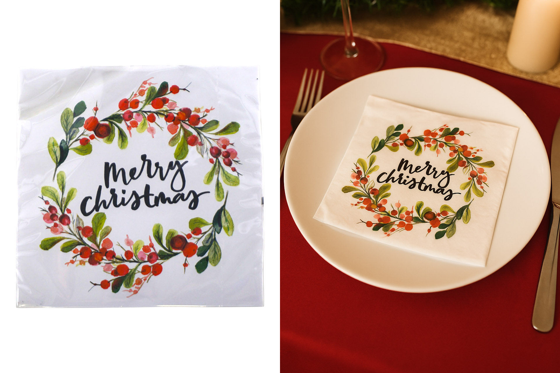 Servietten Weihnachten "Merry Christmas" 33x33cm, ¼ Falz, 3-lagig, 20er Pack