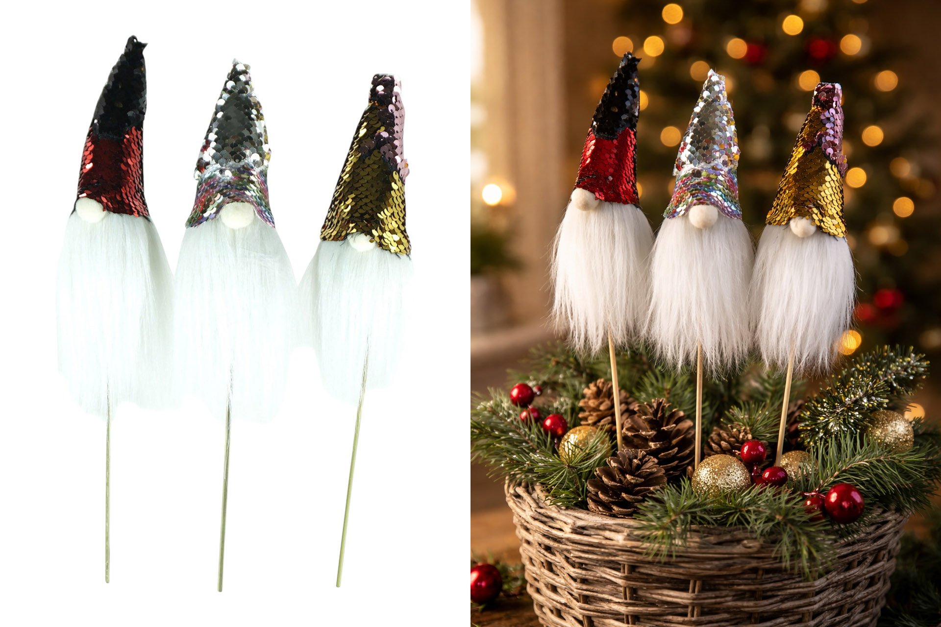 Weihnachtswichtel "Sequin" 35cm auf Stick, 3 Designs
