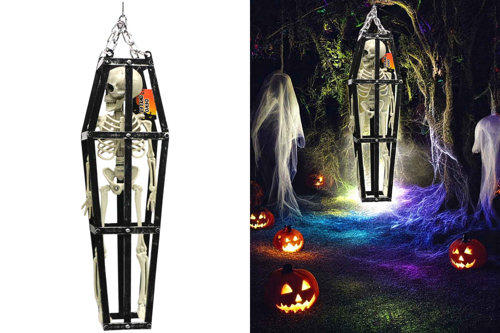 Deko Halloween hängend "Skelett im Käfig", 50x13cm