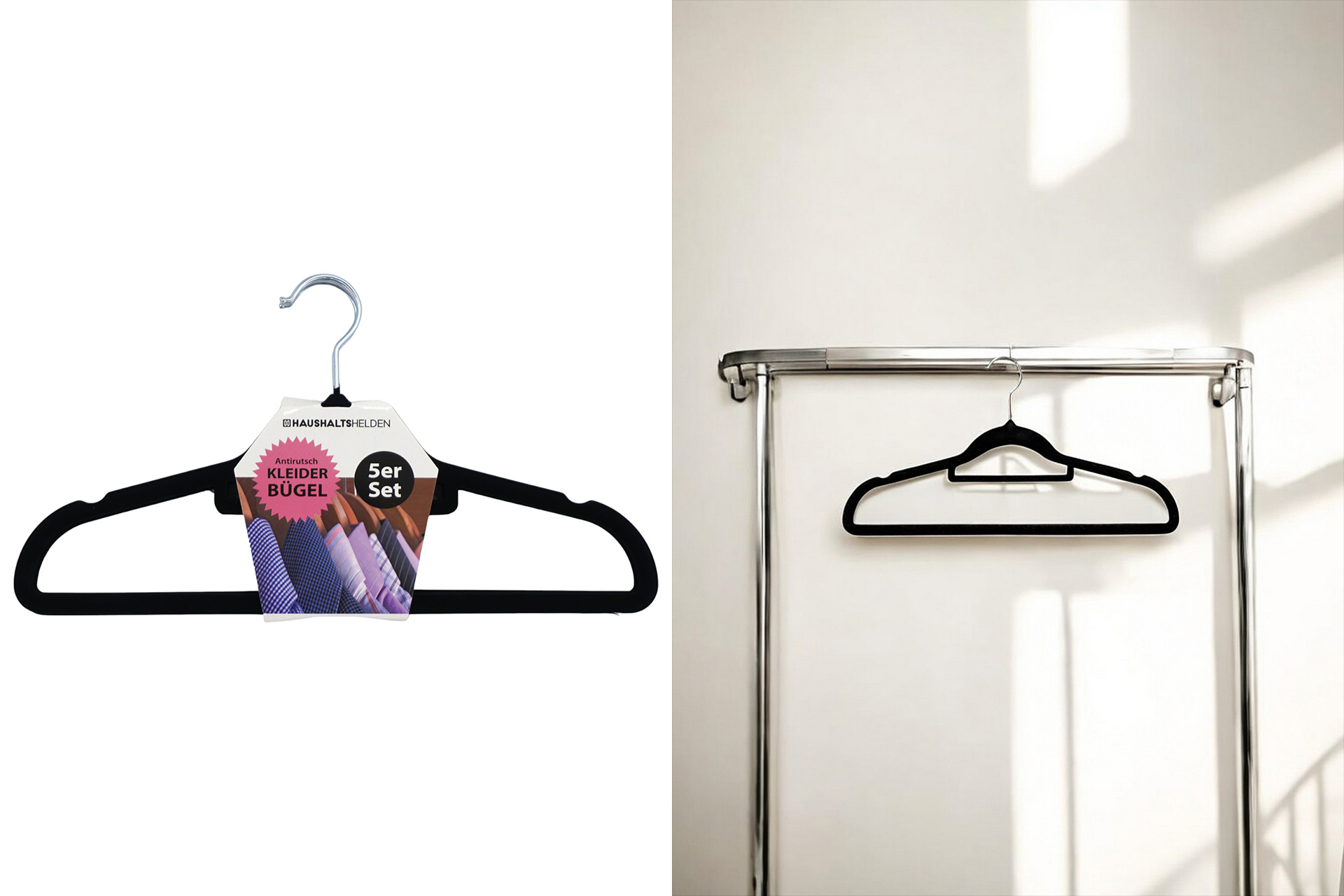 Coat hanger velvet "anti-slip" black, 5 pieces