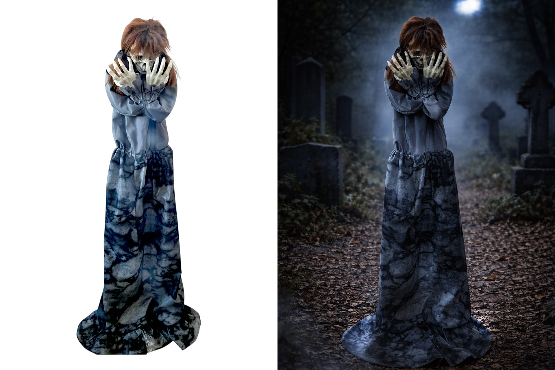 LED Deko Figuren Halloween "Standing Pop Up Girl", 35x23x153cm, mit Sound