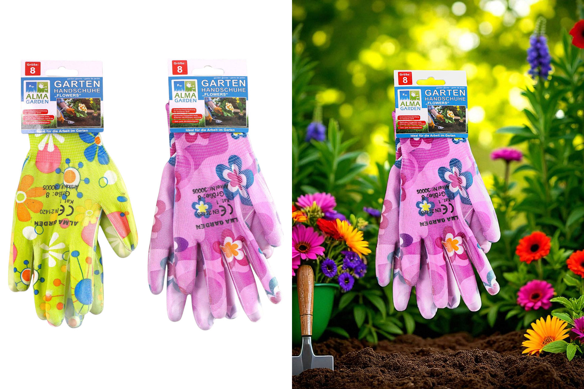 Gartenhandschuhe Anti Rutsch "Flowers", 2 Designs, PU