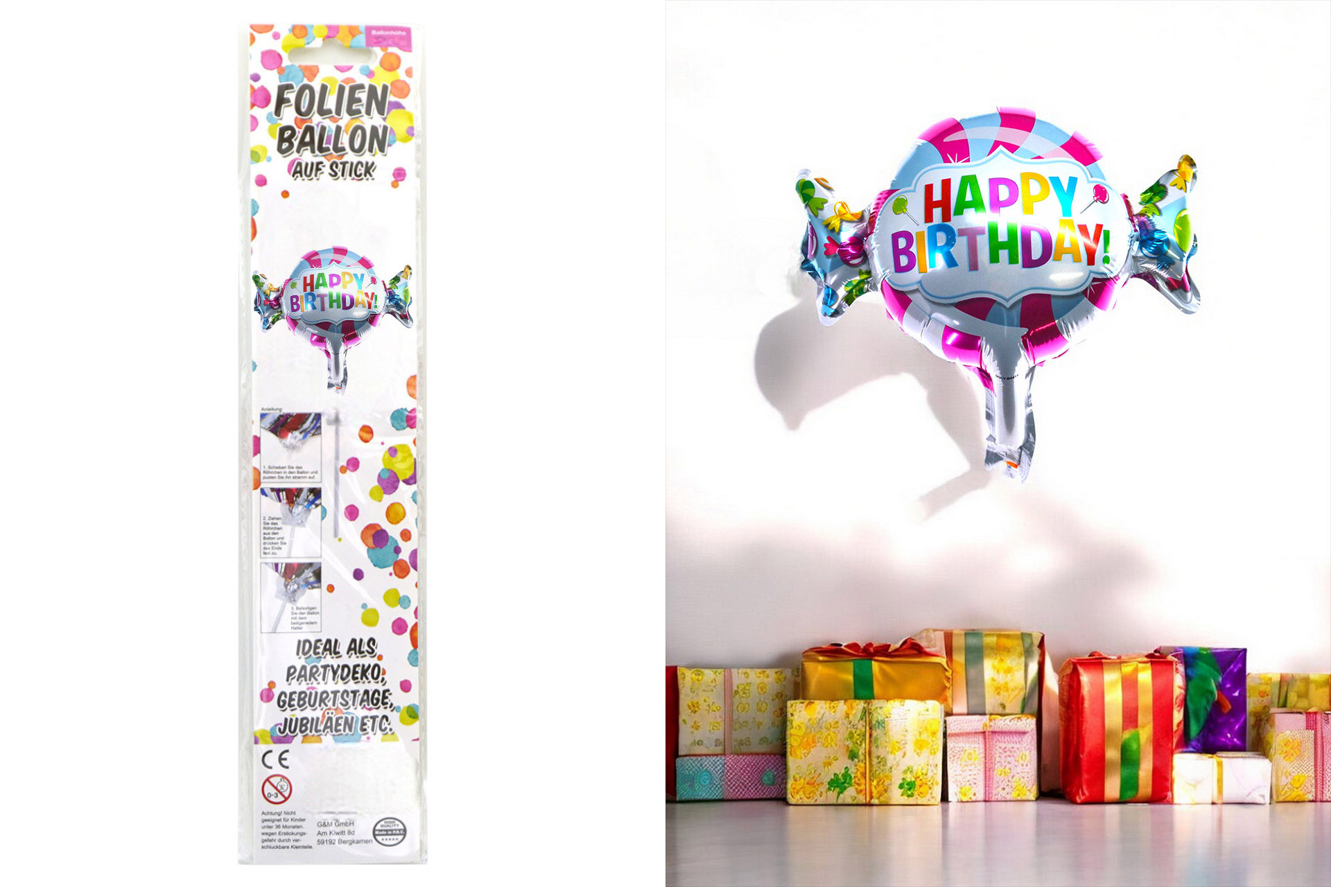 Folienballon Sortiment Refill für Display "Happy birthday Bonbon"mit Stick, 40cm