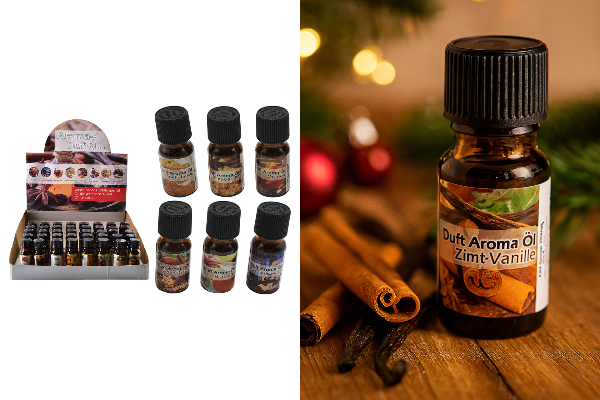 Duftöl 10ml im Display, 5 Düfte, 95% Öl Anteil