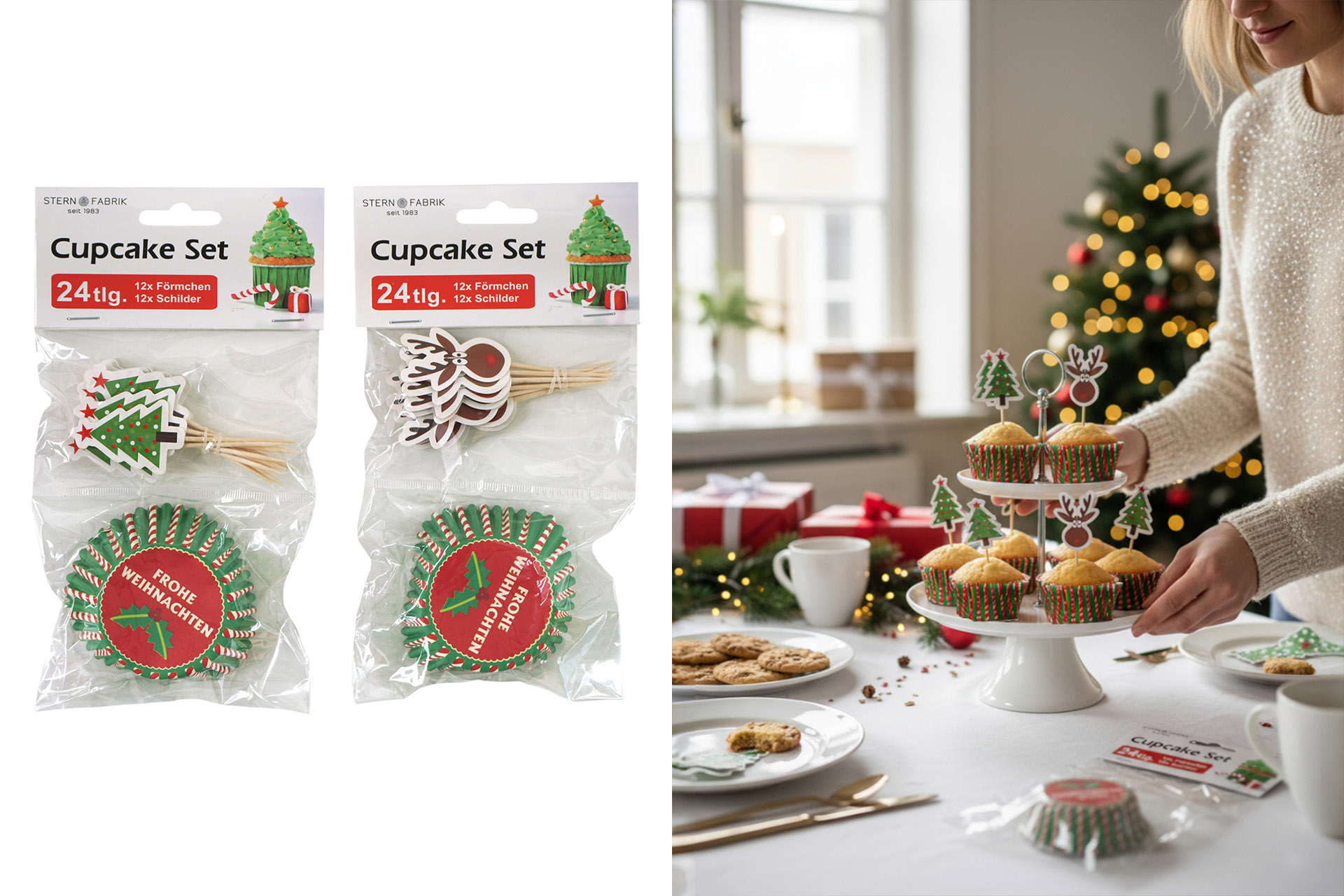 Cupcake Set Weihnachten 24tlg, Förmchen und Schilder
