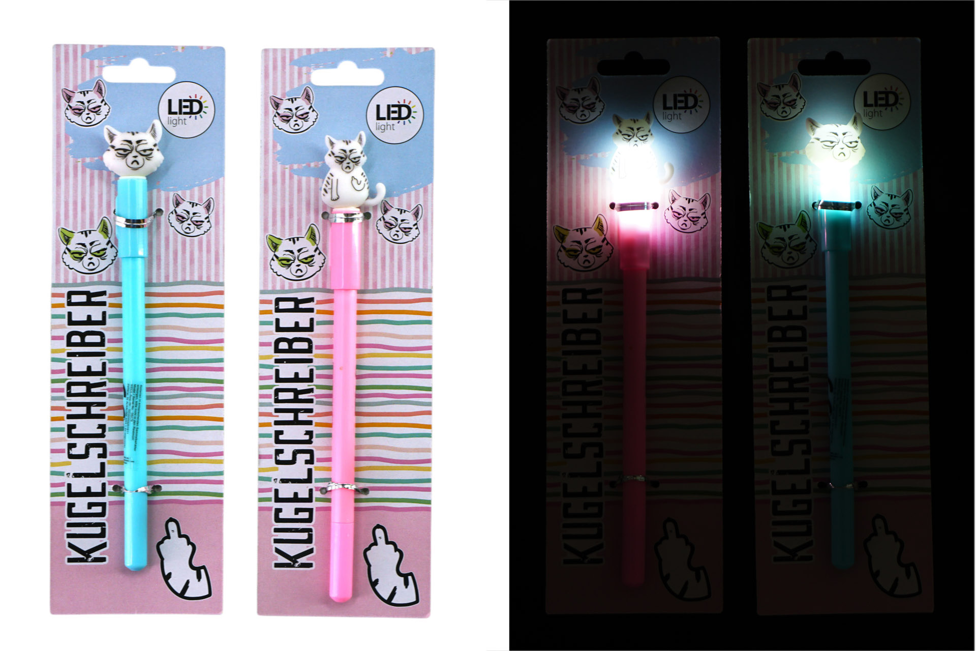 LED Kugelschreiber "Miesekatze", 18x2,5x2,5cm, 2 Designs