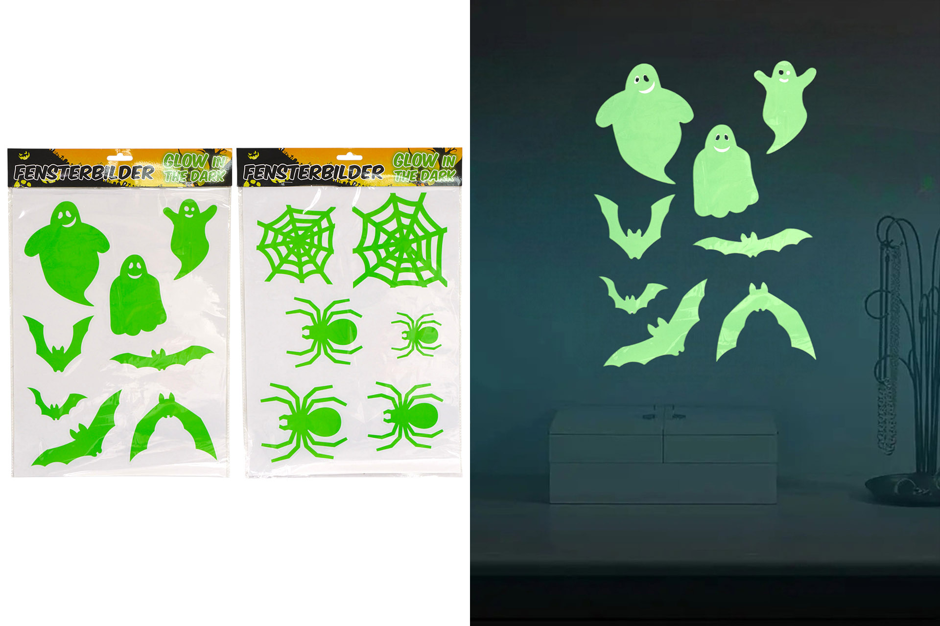 Fensterbilder Halloween "Glow in the Dark", ca. 38x28cm, 2 Designs