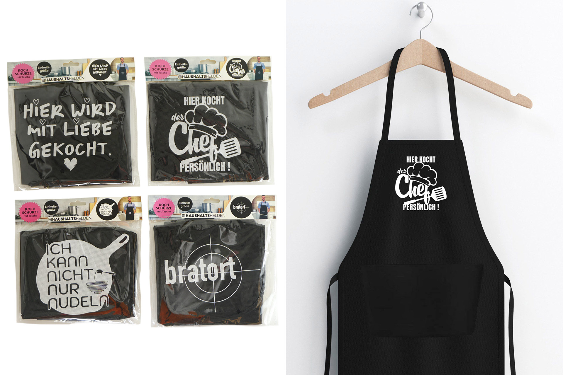 Cooking apron black, 4 different sayings