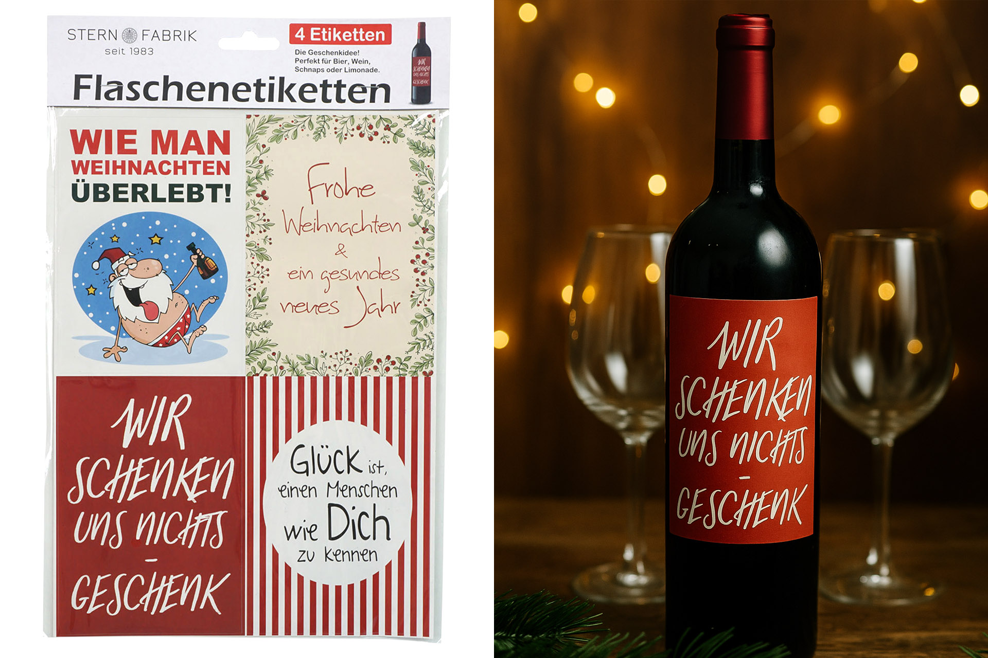 Weihnachtsaufkleber Flaschensticker "Weihnachtsedition", 29x20cm, 4er Set